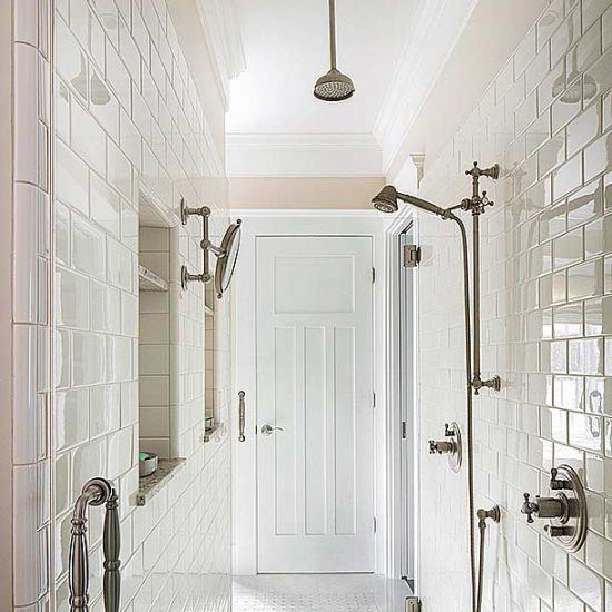 Hampton's Style Bathroom with Double Waterfall Showerhead Designed by HartmanBaldwin