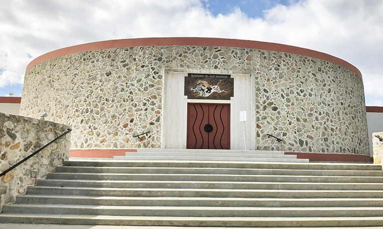 We partnered with museum exhibit designers THINK Jacobson + Roth in the renovation of the Raymond M. Alf Museum of Paleontology. One of the major phases was the construction of the Hall of Footprints, which allow visitors to see the inner workings of a paleontology museum and the fossil preparation lab through windows cut into interior walls. Photo Credit: Extinct.Net